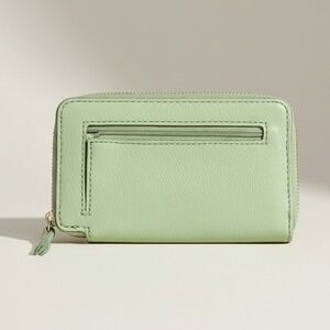 Fossil Logan RFID Zip Around Card Case Mint Green Pebbled Leather Wallet SL7834
